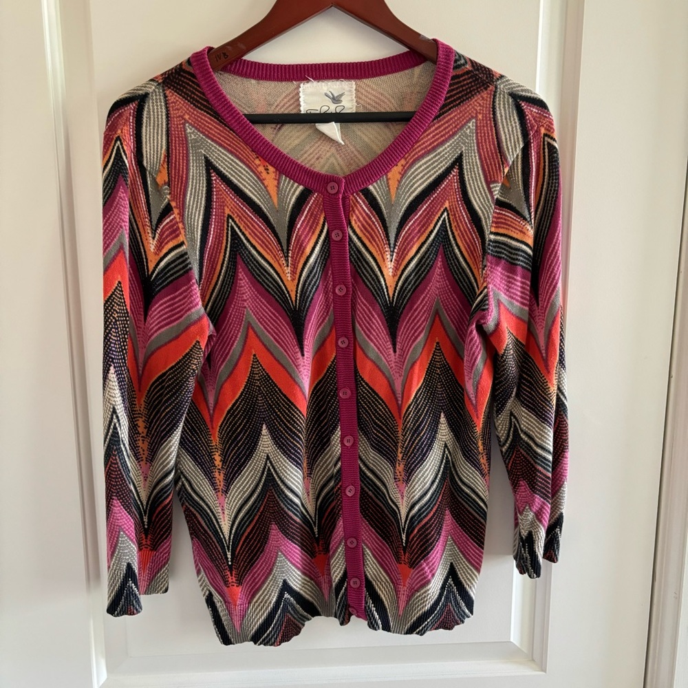 Anthropologie Tabitha Cardigan Button Front Peacock Sweater Size Large